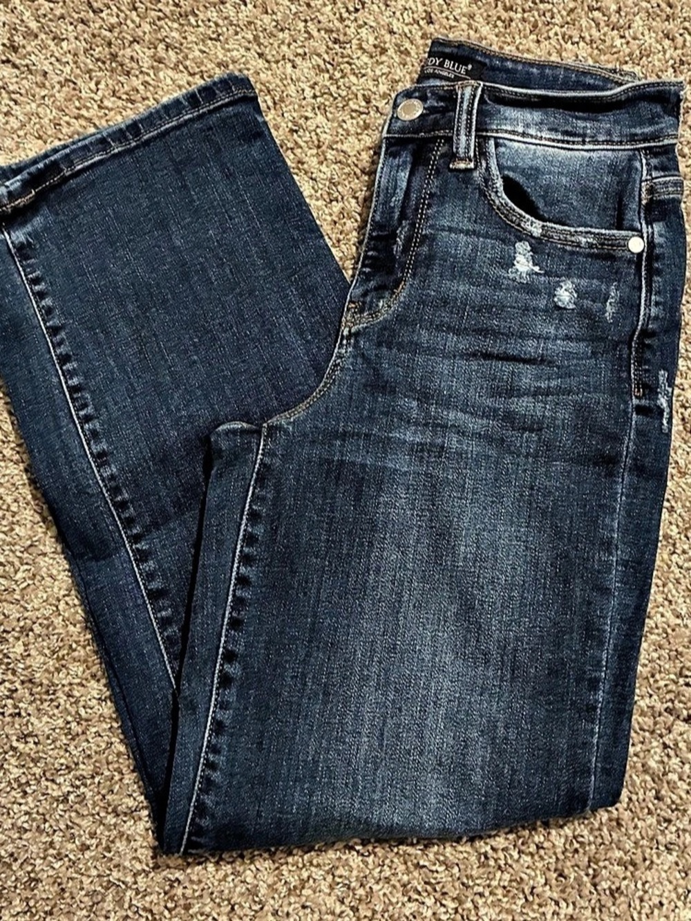 Judy Blue JB82497DK Size 0/24 High Rise Wide Leg Dark Wash Distressed Blue Jeans